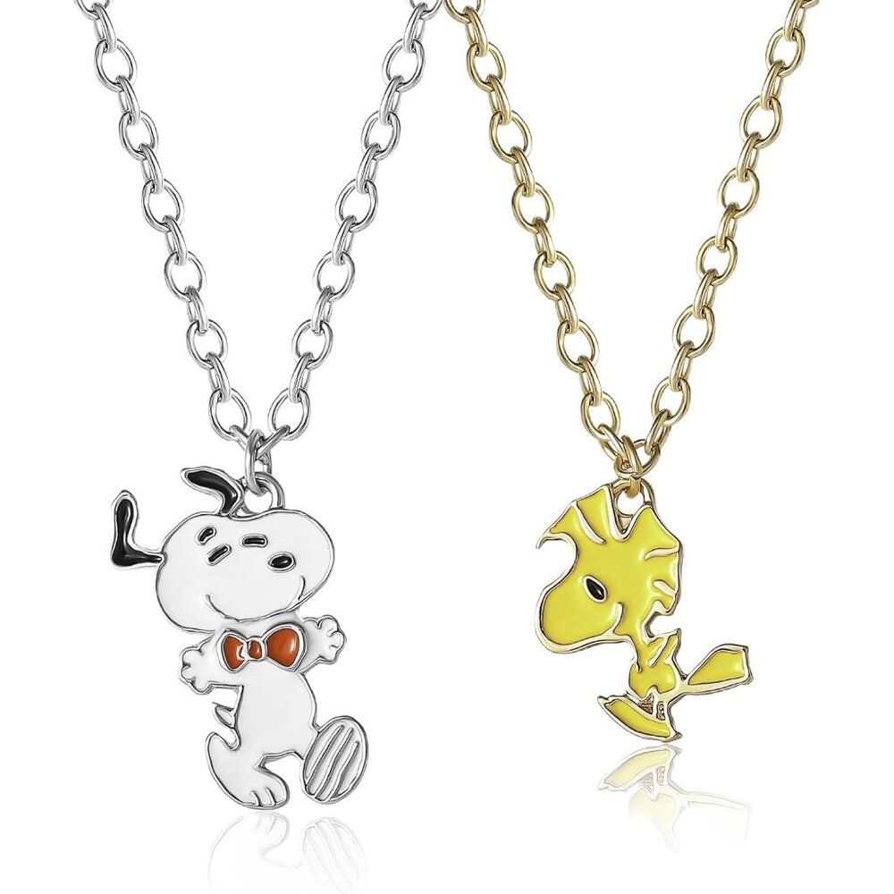 Adorable Snoopy & Woodstock Bff Necklaces With Crystal Accents | Set Of 2